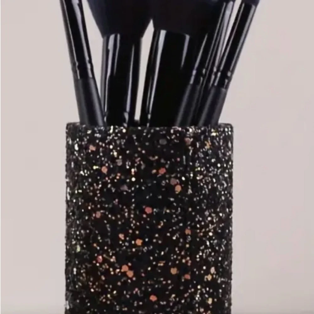 New! 2 Black Glitter PU Leather Holder for Makeup Brushes, Eyeglasses, Pens etc